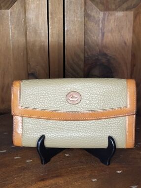 Dooney & Bourke Olive Green Pebbled Leather Wallet with Tan Trim and Logo